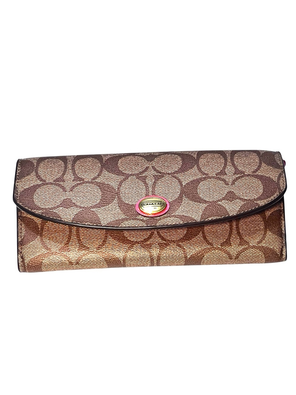 Vintage Coach Peyton Signature Slim Envelope With Pouch Wallet Tan/Brown/Pink